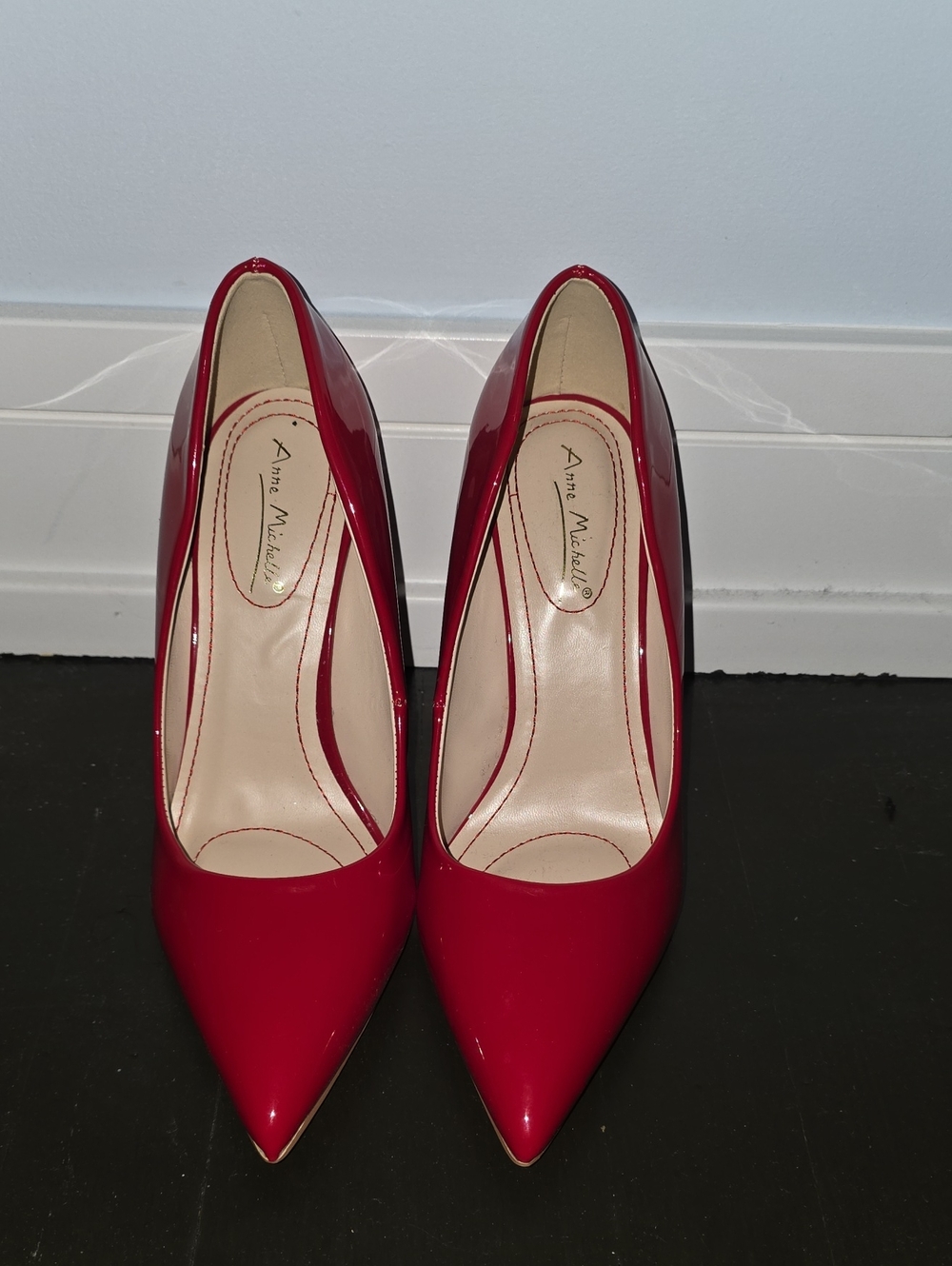 Anne Michelle Patent Red Pointed-Toe Pumps